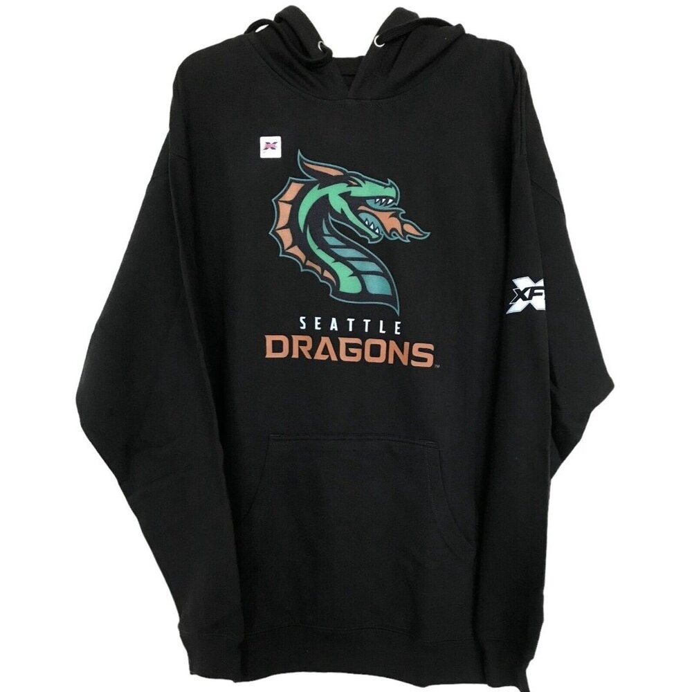 SEATTLE DRAGONS Football Pullover Sweatshirt Hoodie XFL Black Size‎ Large L